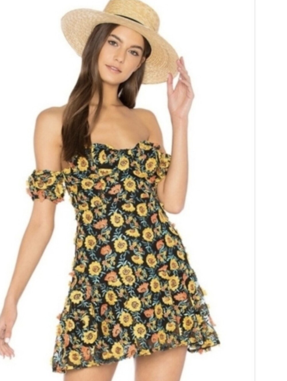 For Love & Lemons Amelia Strapless Black Floral Lace Dress